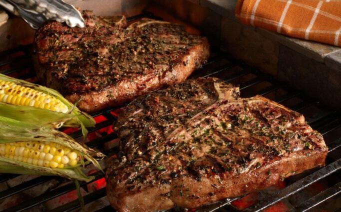 Grilled Porterhouse Steaks with Garlic-Herb Peppercorn Crust